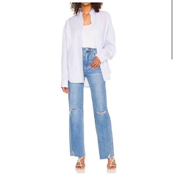 Blank NYC The Franklin Ribcage Wide Leg Jeans in Sunset Rider Distressed Blue - Picture 2 of 8